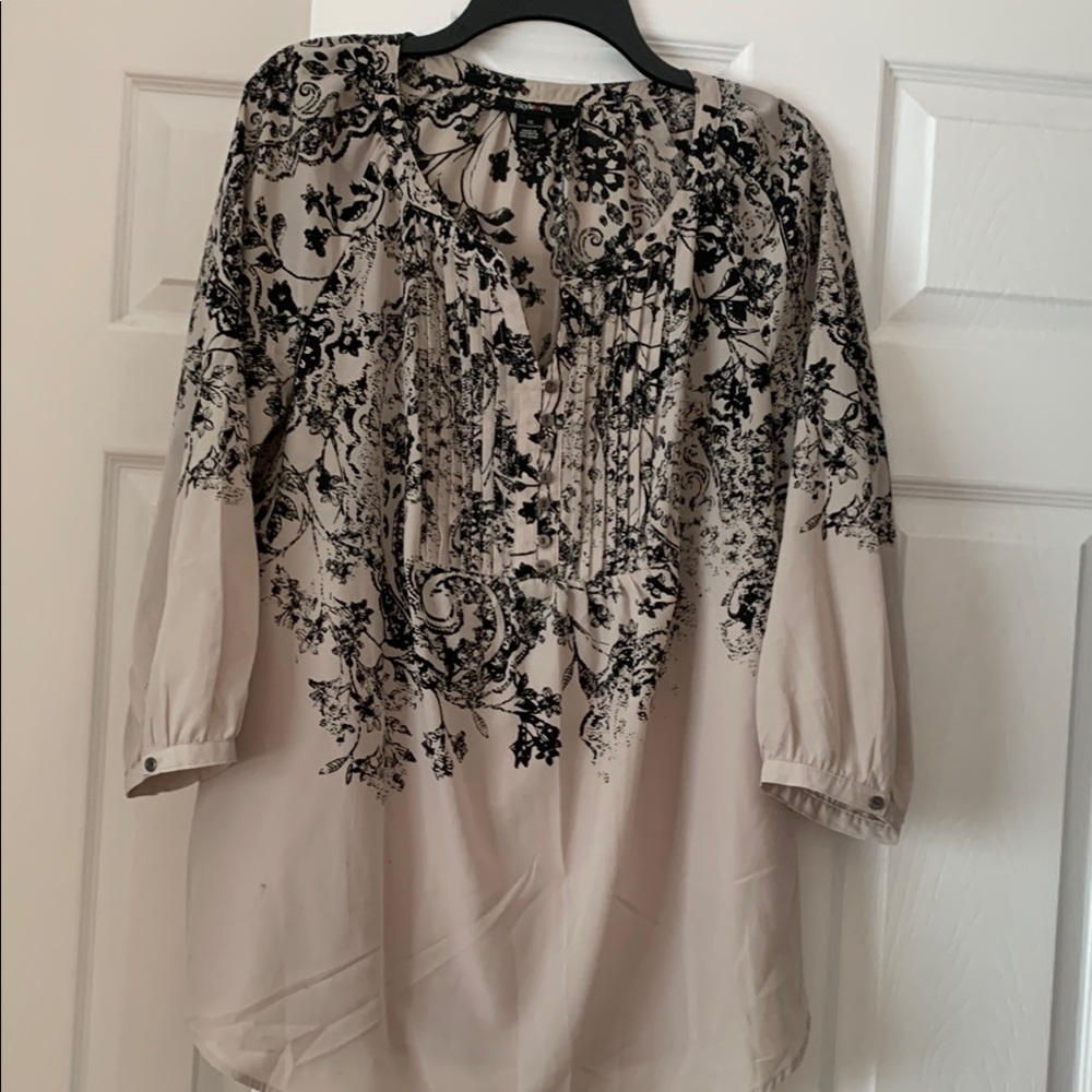 Style & Co. Black and Cream Floral Blouse